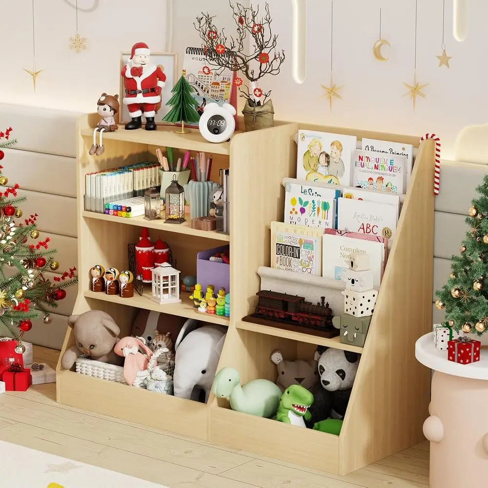 

Kids Wooden Bookshelf and Toy Storage Organizer, Bookcase with Sling Rack for Kids Rooms, Playrooms, Nurseries, and Schools (Nat