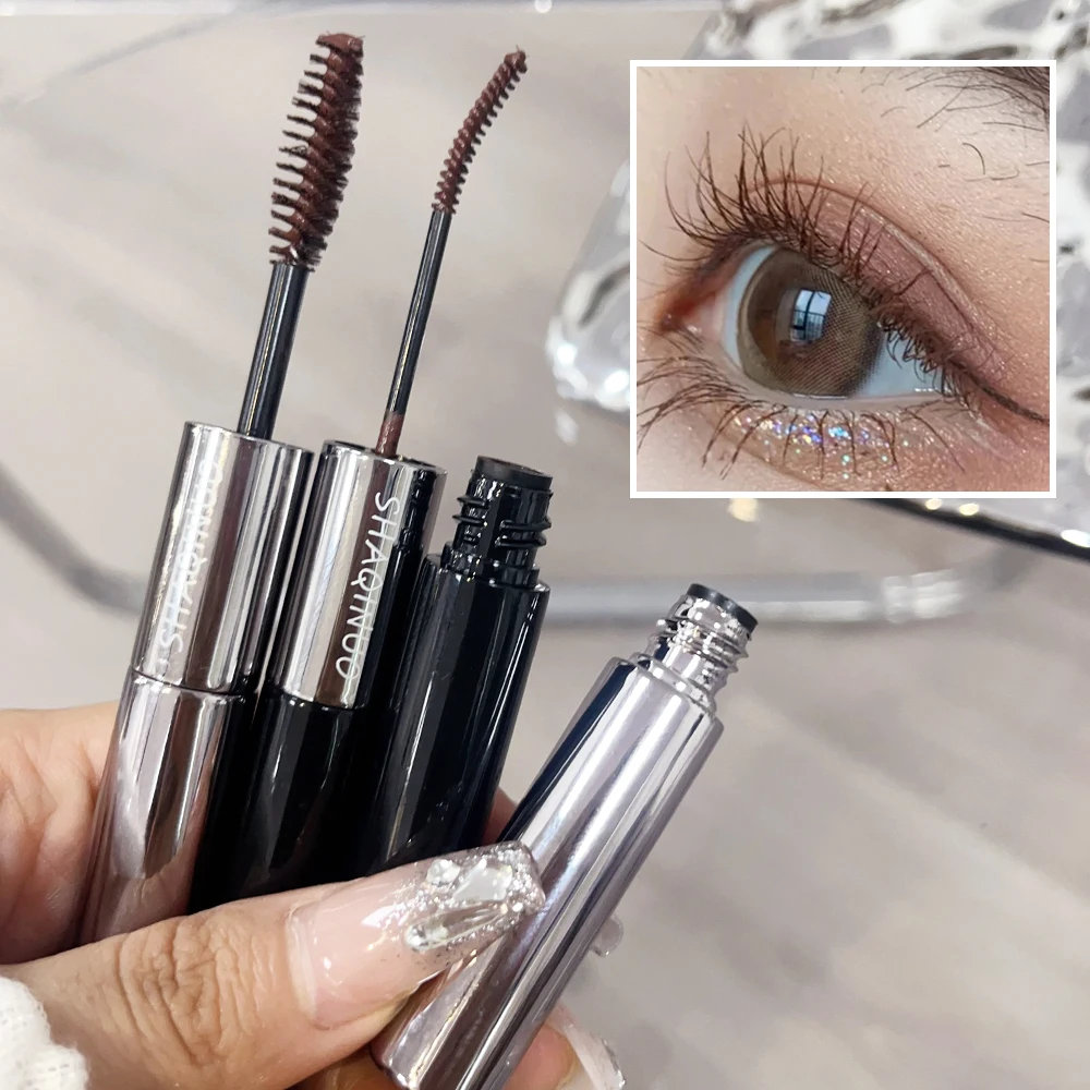 Lengthening Mascara Double Head Non-smudge Brown Natural Curling Fine Brush Mascara Anti-sweat Black Eyelash Extension Makeup