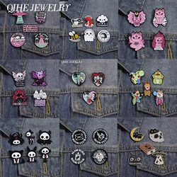 4-6 Pcs/Set Punk Gothic Enamel Pins Skull Skeleton Cartoon Anime Role Brooch Backpack Shirt Lapel Badge Jewelry Gift for Friends