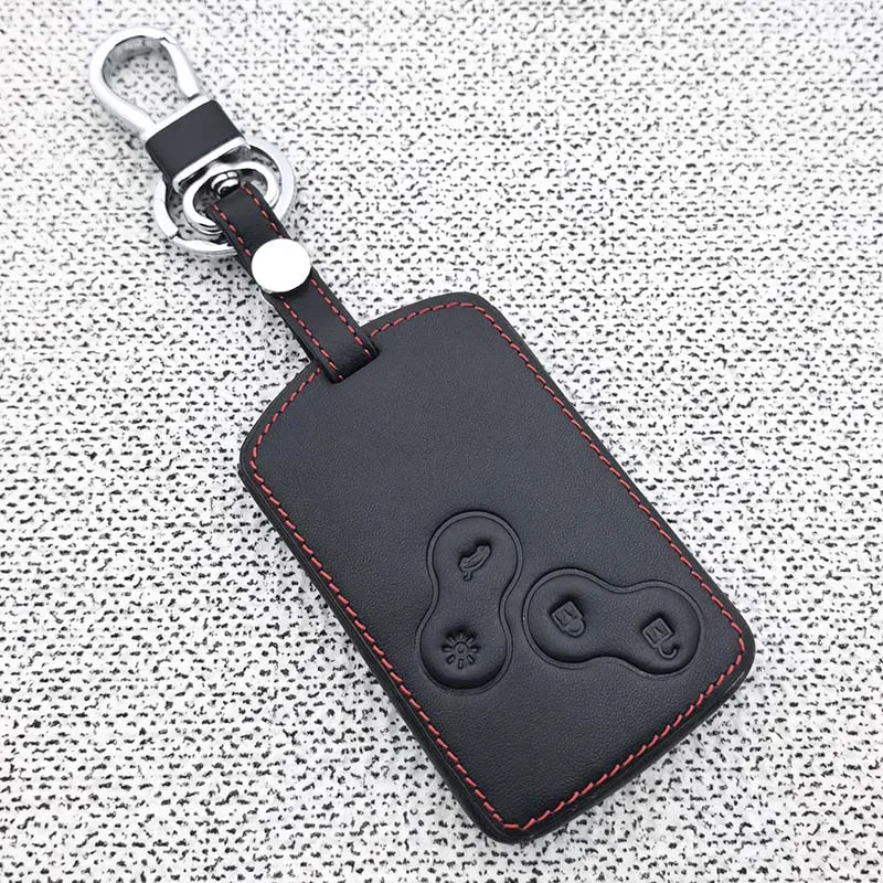 Car Remote Leather Key Case for Renault Megan 3 Laguna Fluence NEMA Clio 4 Captur Zoe Card 4 Button Cover Protection Keychain
