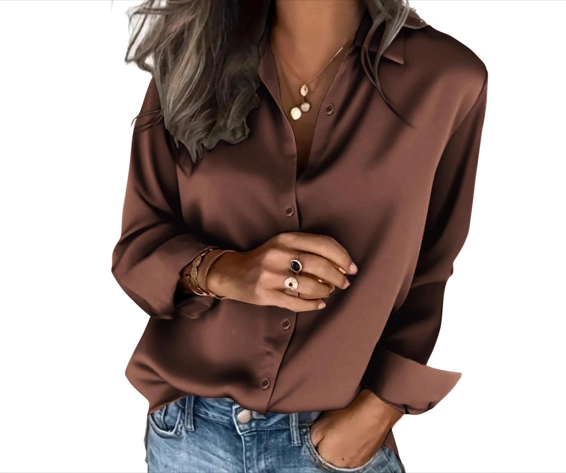 

2025 Women's Satin Shirt Long Sleeved Business Casual Top