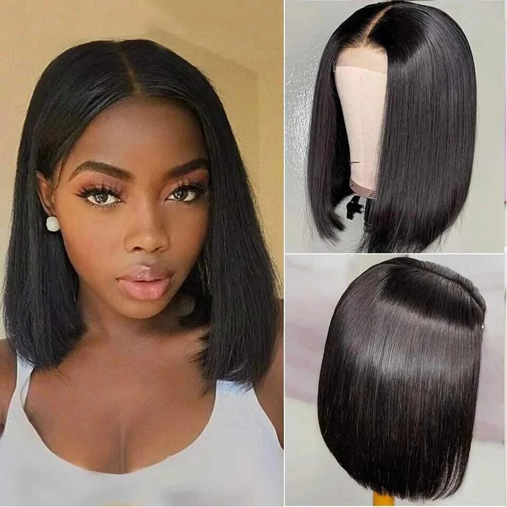 

Short Bob Lace Front Human Hair Wigs Brazilian Straight Remy 5x5 Lace Frontal Bob Wig 150% Pre Plucked Transparent Lace Wig Remy