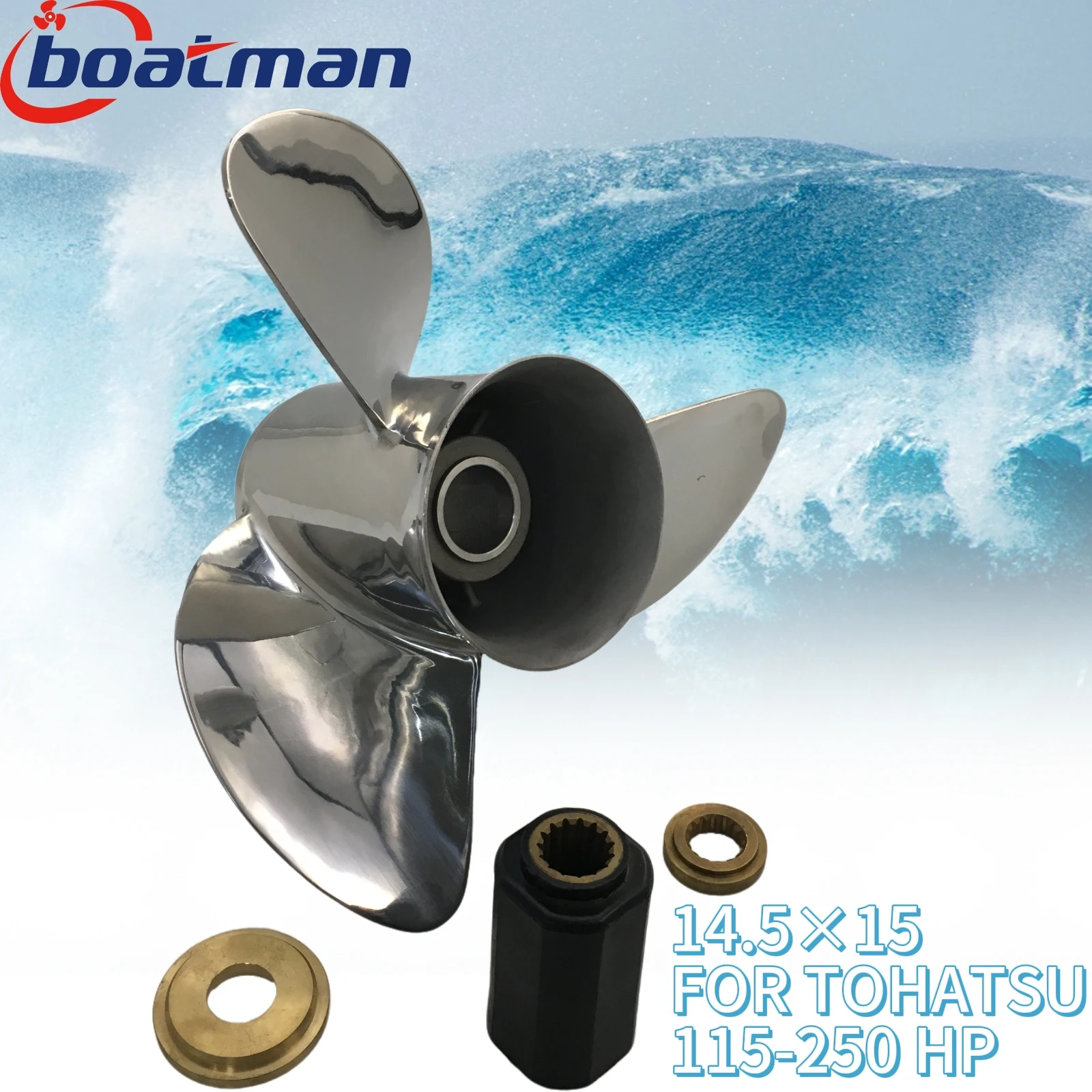 Outboard Propeller 14.5x15 For Tohatsu Engine 115HP 150HP 200HP 225HP 250HP Stainless steel 15 splines Boat Parts HZY3-58130-T00