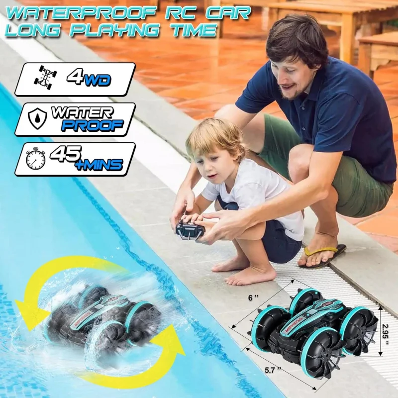 Ferngesteuertes Auto für Jungen, 8–12, wasserdichtes RC-Auto für Kinder von 3–5 Jahren, 4WD Monster Truck, Stunt-Auto, 2,4 GHz, ferngesteuertes Boot, All Terr