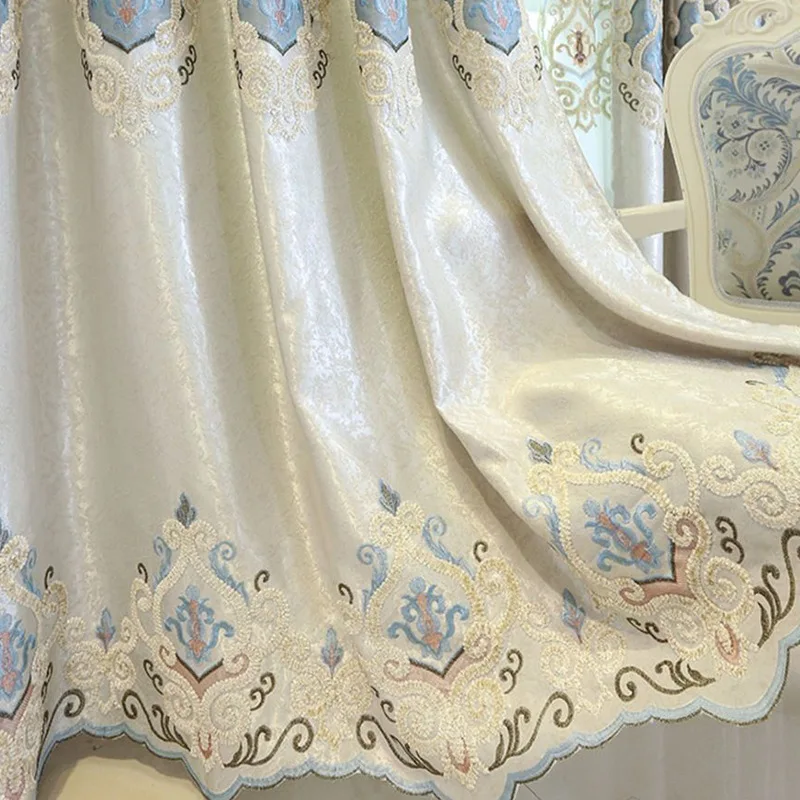 Custom Size European Style Embroidery Light Luxury Palace High-end Embroidery Roller Blinds Sun Protection Blackout Curtains