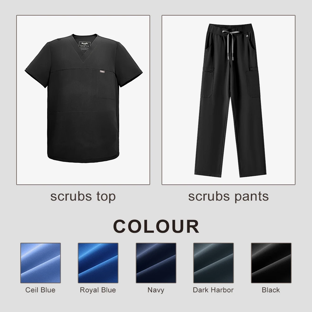 

KUNGFU SCRUBS Men's Scrubs Set Nurse Uniform Classic 5 Color Antibacterial Soft Comfortable Surgical Uniforms Clinical Nursing
