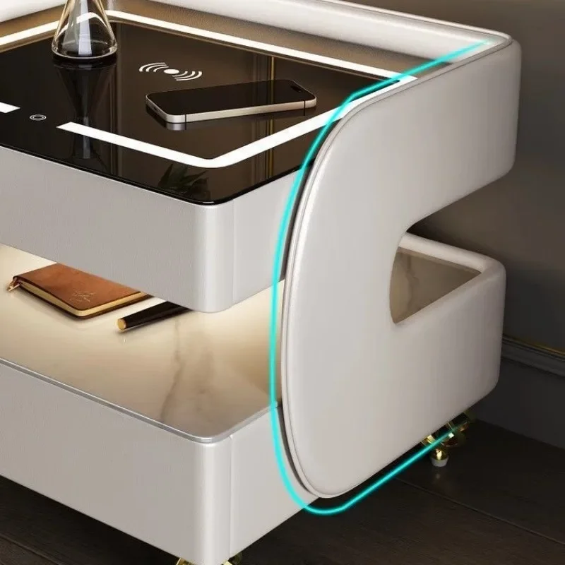 Smart bedside table, bedroom modern home simple with light multi-function,light luxury Bluetooth wireless charging bedside table