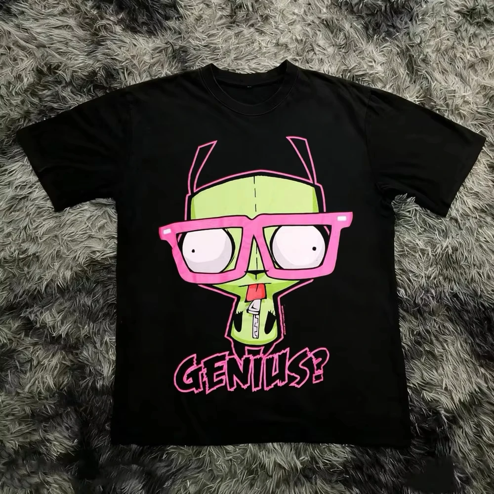 Vintage Invader Zim Cartoon Print Short Sleeve T-Shirt Retro Unisex Graphic Tee 90s Nostalgia Summer Streetwear Y2K Tee Top
