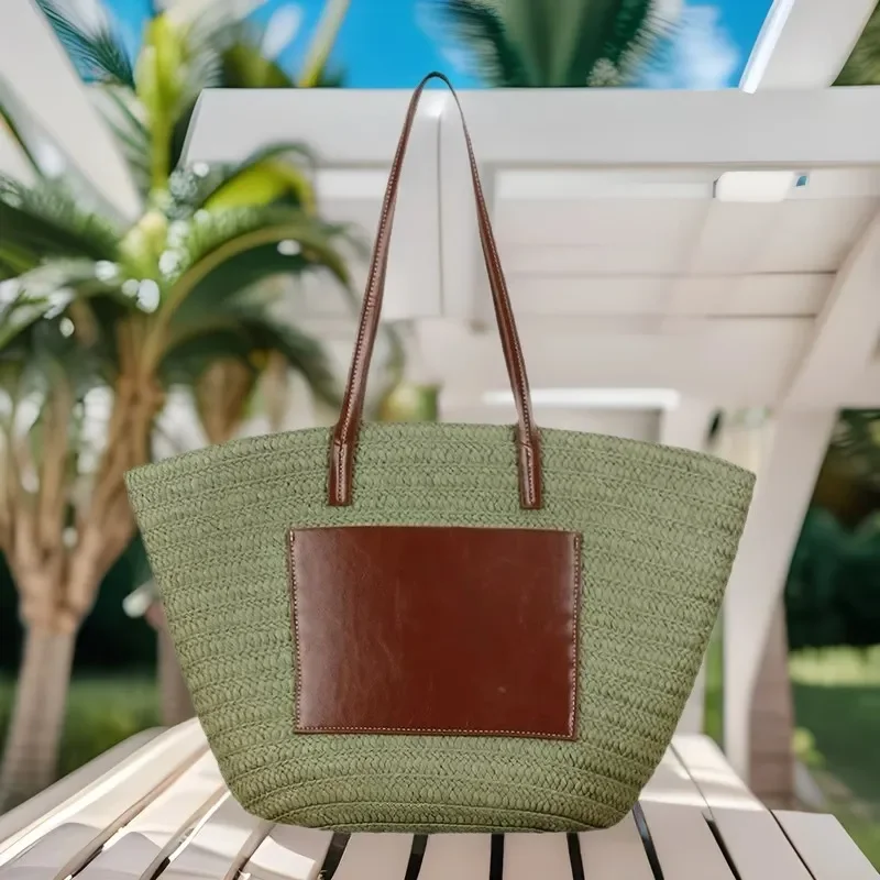 Straw hand-woven tote bag large capacity shoulder bag for women beach vacation seaside travel accessory view 3