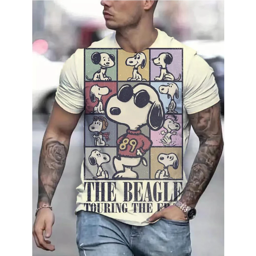 Vintage Men's T-shirt Summer American Shirt Tops Fun Snoopy print Short-sleeve Tees Loose Daily Men Clothing Casual Streetwear