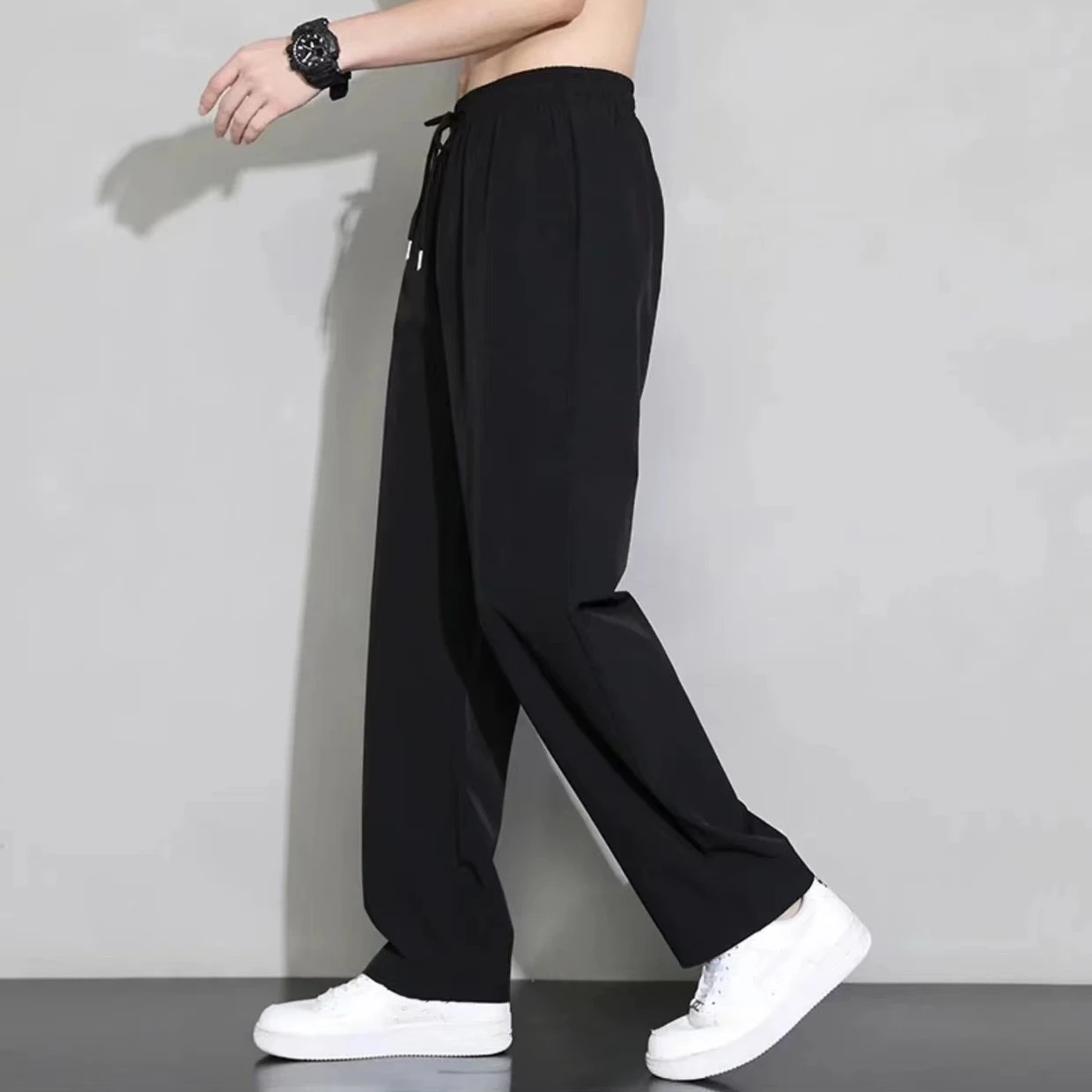 Pantalones de chándal de secado rápido de seda de hielo para hombres, pantalones de Joggers, Pantalones rectos de cintura elástica, pantalones de chándal con bolsillo, pantalones de entrenamiento de Fitness