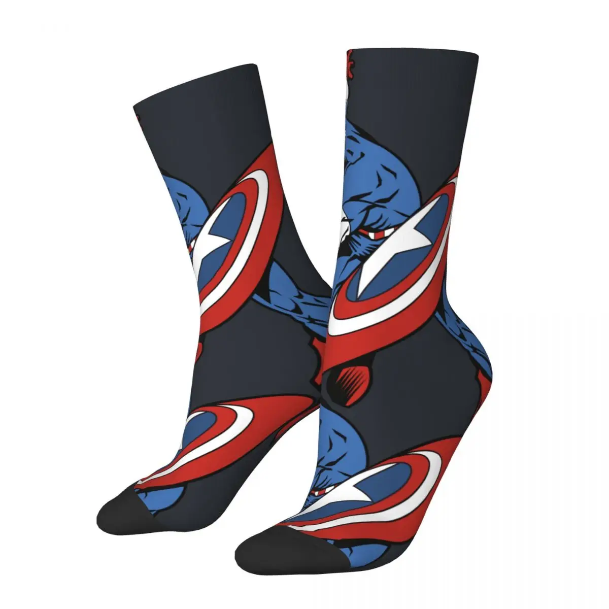 Retro Classic Men's compression Socks Unisex Disney Captain America Film Street Style Seamless Printed Novelty Crew Sock