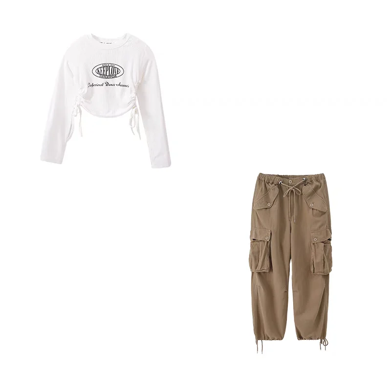 Mädchen Hip Hop Crop Top Lose Cargo Hosen Kleidung Sets Mode Street Dance Outfits Gruppe Streetwear Jazz Bühne Zeigen Kostüm