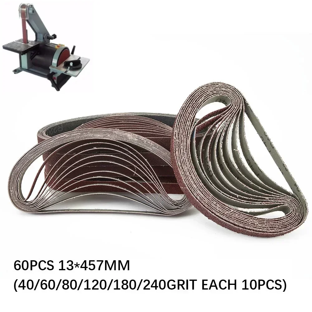 60pcs Sanding Belts 13x457 Mm 40/60/80/120/180/240 Grit Sander Belts for Black & Decker Power Files BD 280, BD 282 E, BD 290, BD