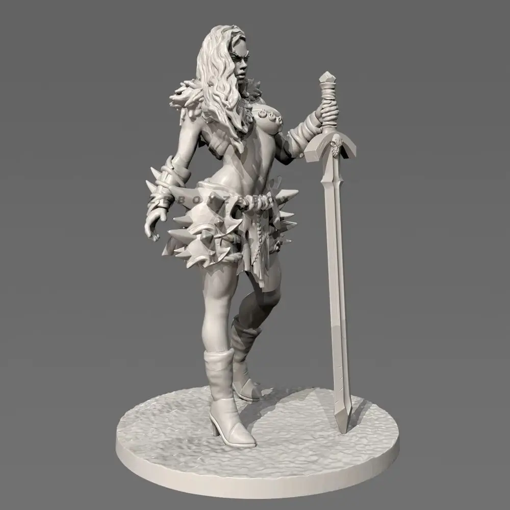 38mm/50mm/70mm Female Barbarian Wargame Model Style 3D Printed GK Resin Unpainted Model DIY Coloring Self-assembly Figurine