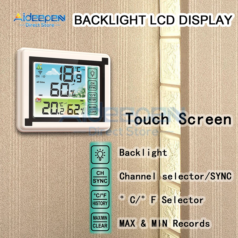 LCD Digital Thermometer Weather Station Indoor Outdoor Wireless Temperature Humidity Meter Sensor Weather Hygrometer Thermometer
