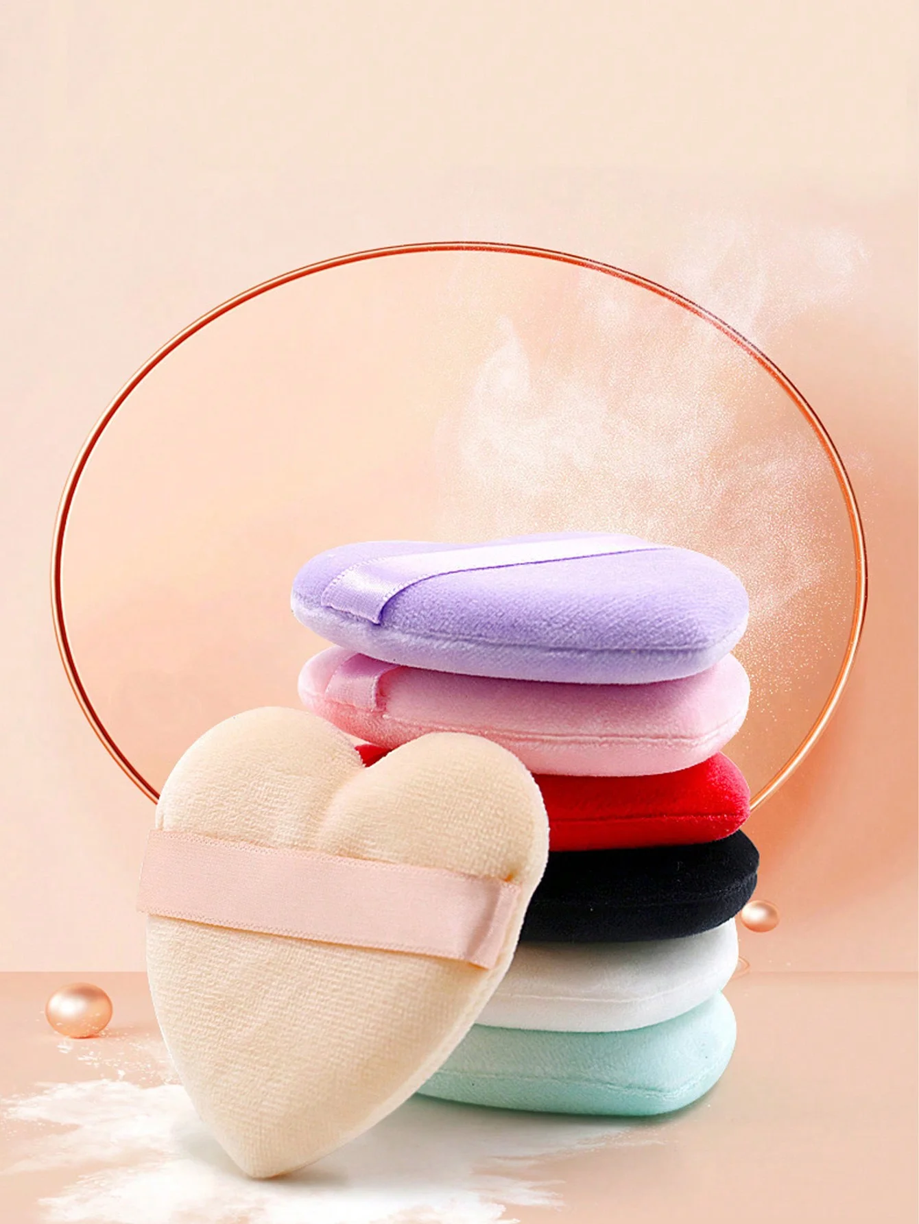 Esponja de polvo de doble cara en forma de corazón para fijar el maquillaje, esponja de cojín delicada y suave, no absorbente, esponja flocada que no absorbe el polvo