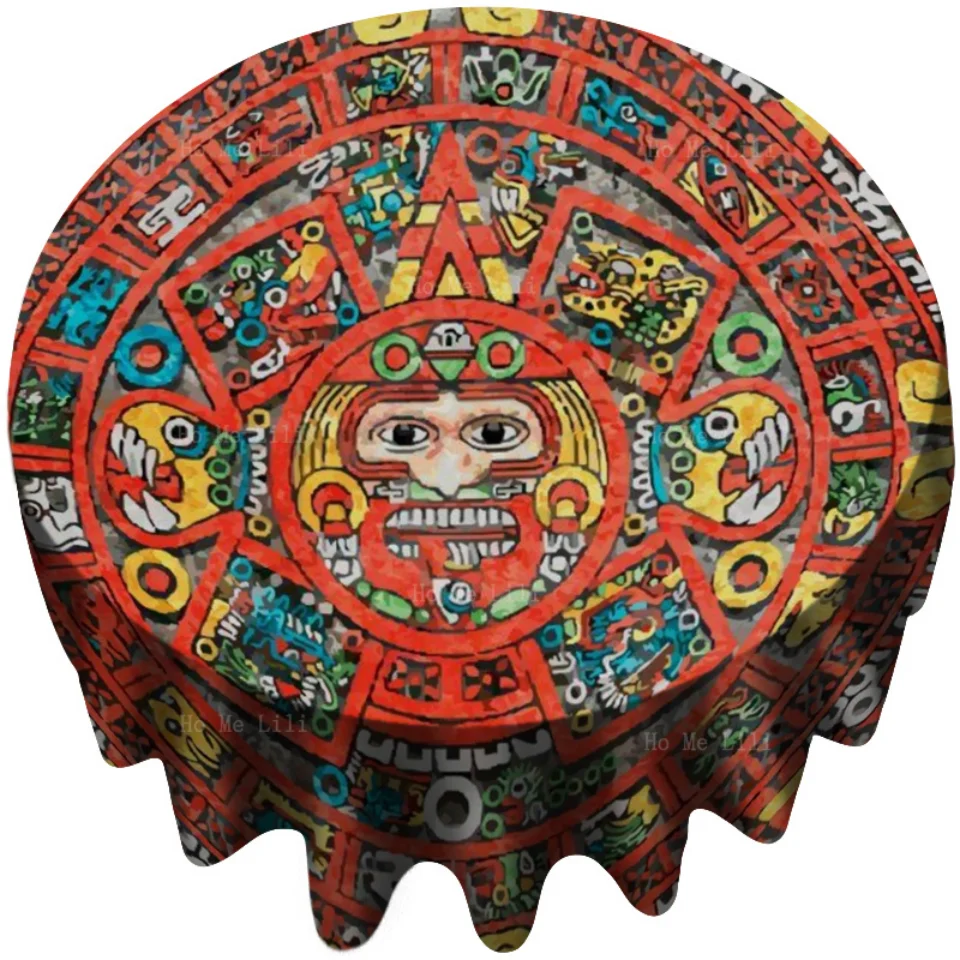 Mayan Calendar Art Poster Vintage Malachite Round Tablecloth By Ho Me Lili For Tabletop Decor