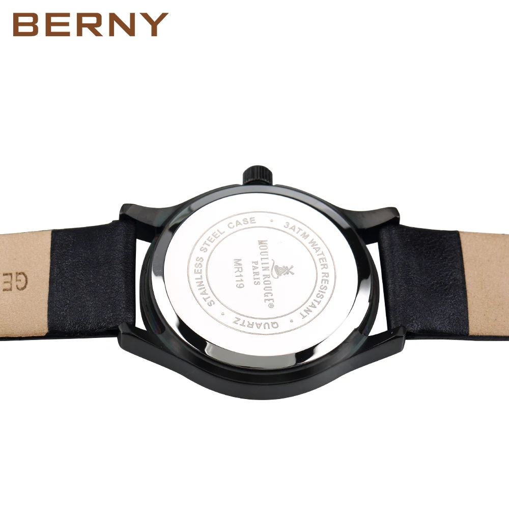 BERNY Japan Quartz Watch for Women Genuine Leather Bracelet Ladies Dress Waterpoof Reloj De Senoras Luxury Band Business Watches