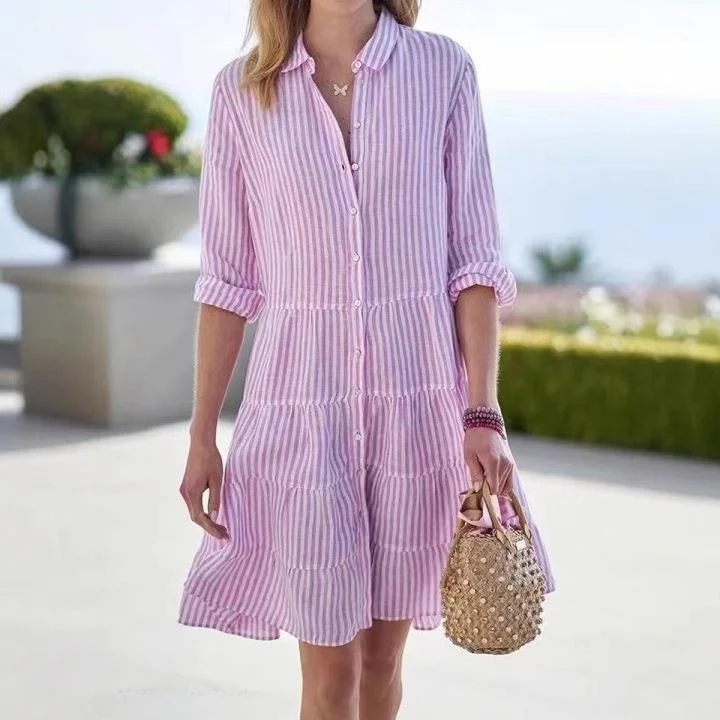 Dames lang gestreept irt Dr losse taille polyester A-lijn rok lang Sve Busin casual faion enkel stuk herfst