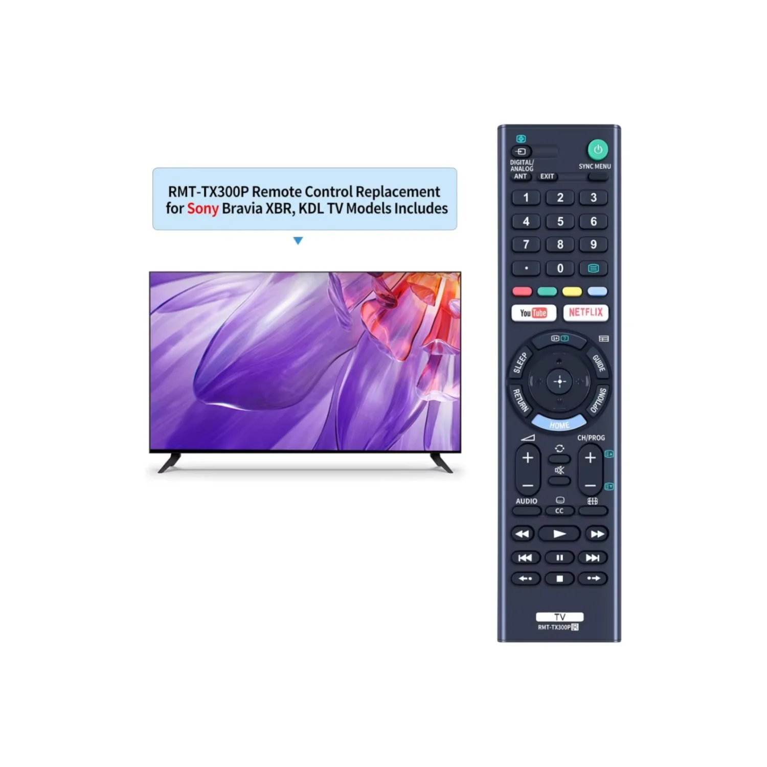 Universal Remote Control RMT-TX300P New Model Suitable for Sony BRAVIA TV with YouTube Netflix Buttons