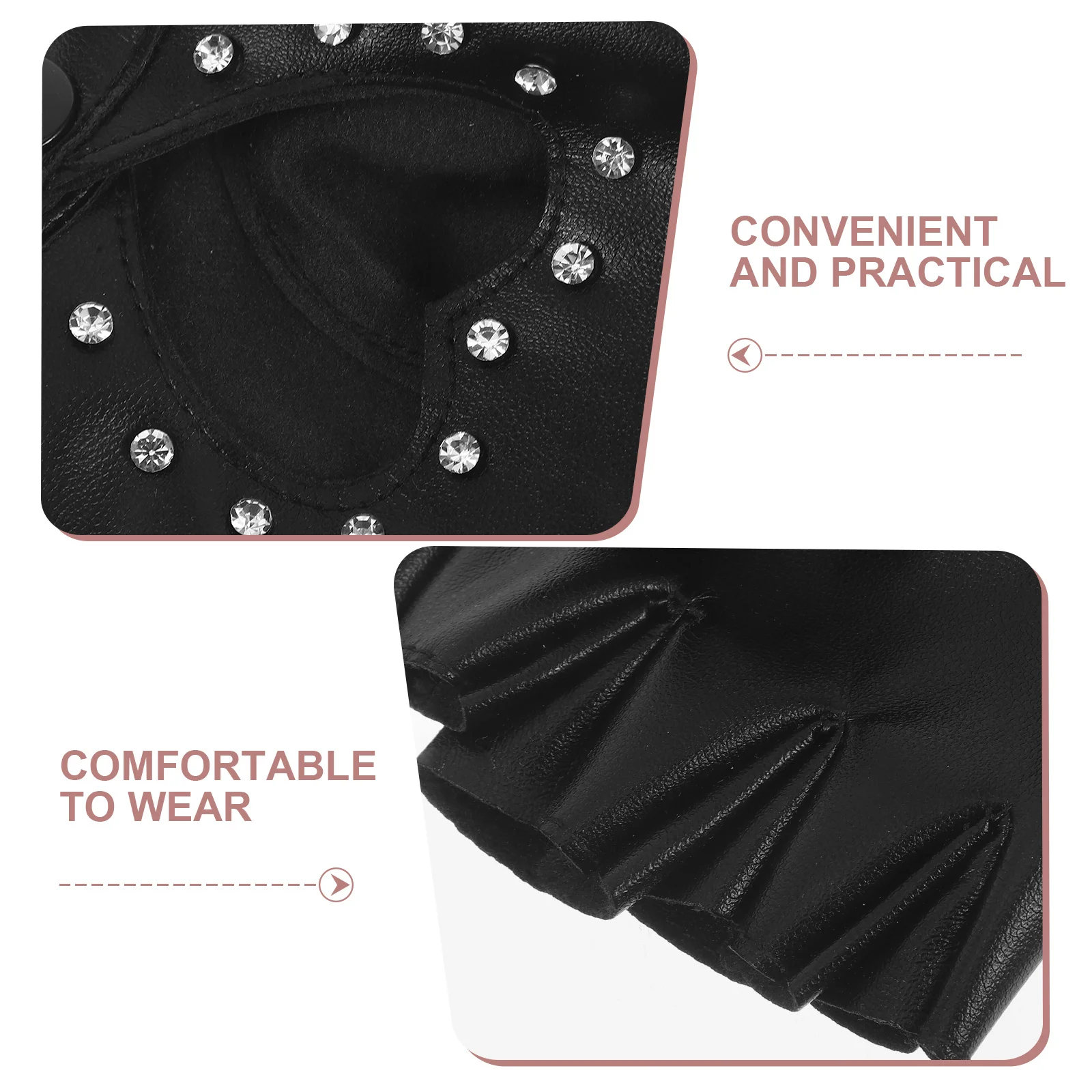 ถุงมือเด็กแบบพังก์ 2 คู่ แบบไม่มีนิ้ว ลายหัวใจ ประดับกลิตเตอร์ ทำจากหนัง PU สำหรับแต่งกาย เต้นรำ ฮาโลวีน ถุงมือเด็กแบบพังก์