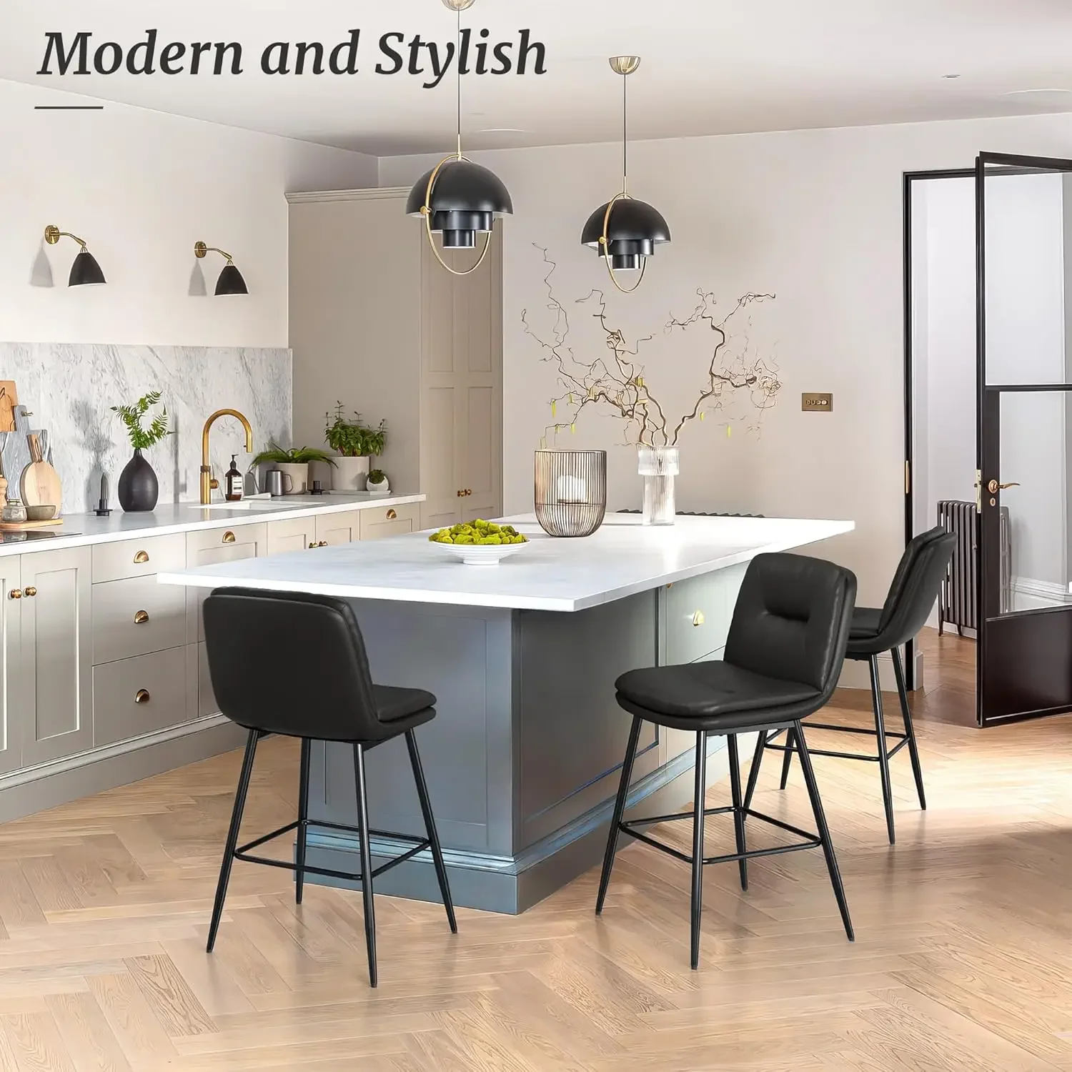 [سعر مخفض، حار بيع! ]مجموعة مقاعد بار مكونة من 2، مقاعد بار منجدة بطبقة مزدوجة لجزيرة المطبخ، فو لو