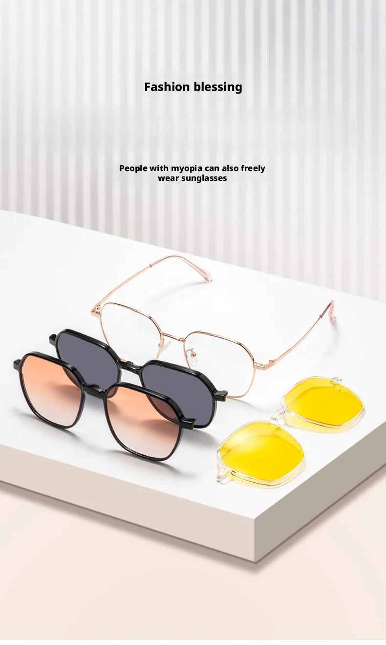 YCFoya Herren- und Damenbrille, modischer Trend, polygonaler magnetischer Clip, ultraleicht, große Größe, UV400-Brillengestell, JS15ZM – Detail 4