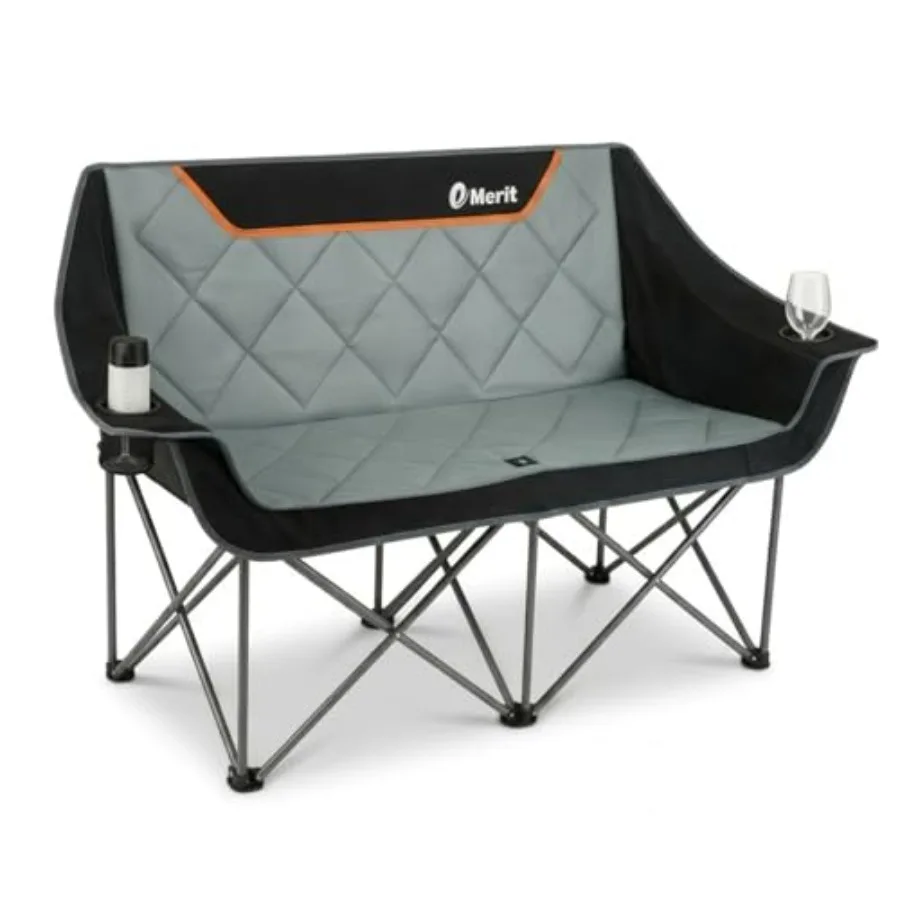 Oversized Fully Padded Camping Chair for Outdoor Lawn Sports Events, Heavy Duty Steel Frame Black, 650LB Capacity Quad Fold Dou