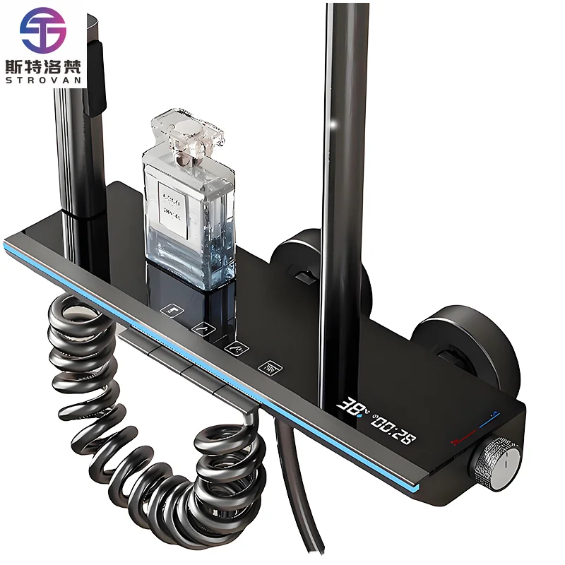 

Full LED Digital Ambient Light Aluminum Thermostatic Bathroom Shower Shower Faucet Set