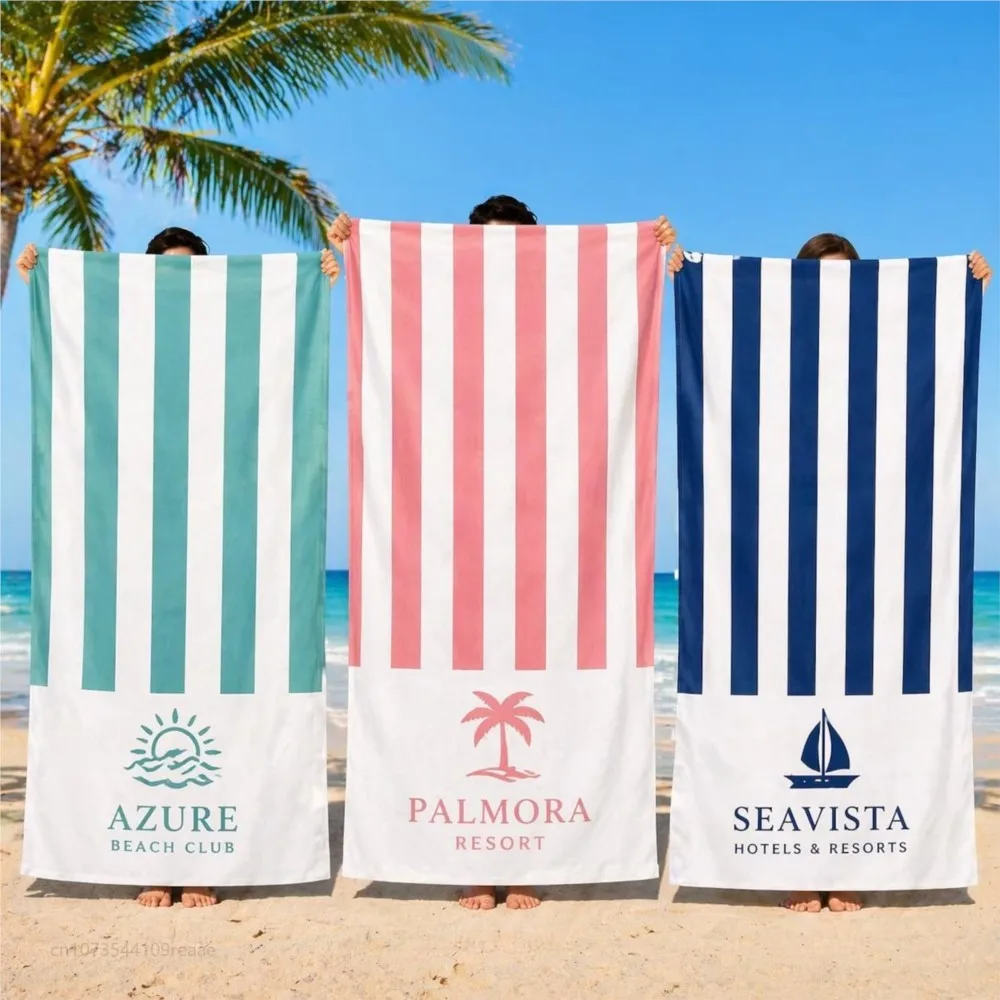 Personalized Striped Beach Towel Custom Name/Text Oversized Microfiber Towel Summer Party Gift for Beach Swimming Bath Sports