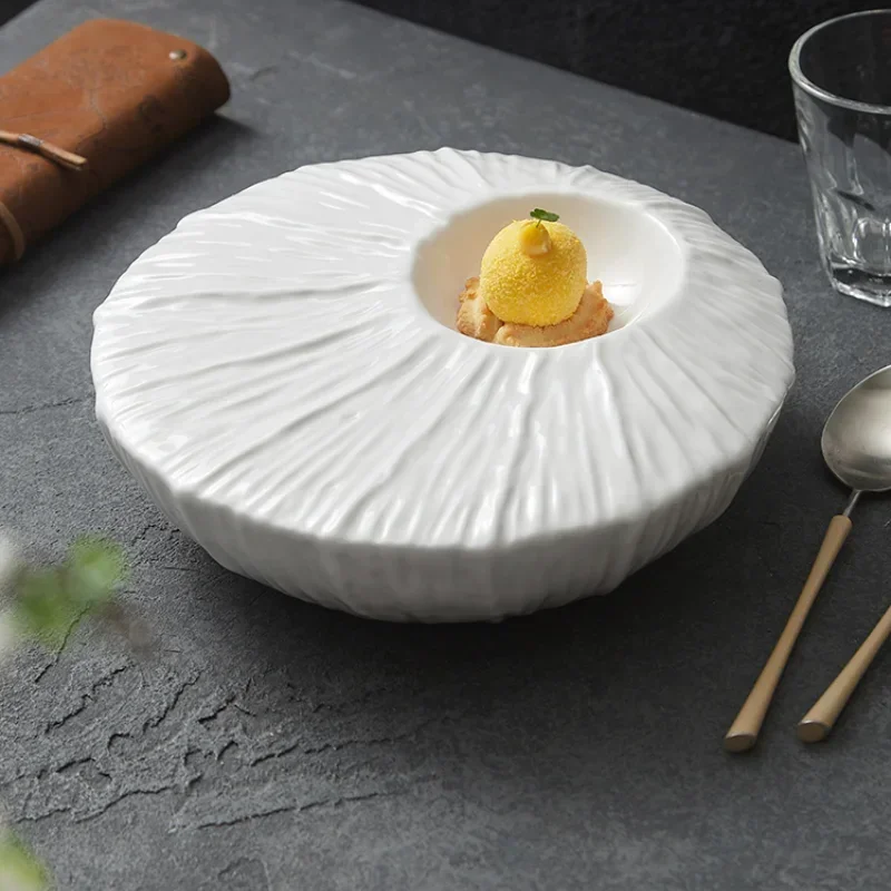 

Необычная керамическая тарелка для ресторана, десертная тарелка, тарелка для закусок, толстые тарелки для супа, кухонные тарелки, однотонная посуда для отеля