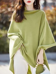 Autumn Winter Women's Shawls Sweater Solid Cashmere Pullover 100% Merino Wool Knitwear Warm Loose Grace Fashion Clothing Tops