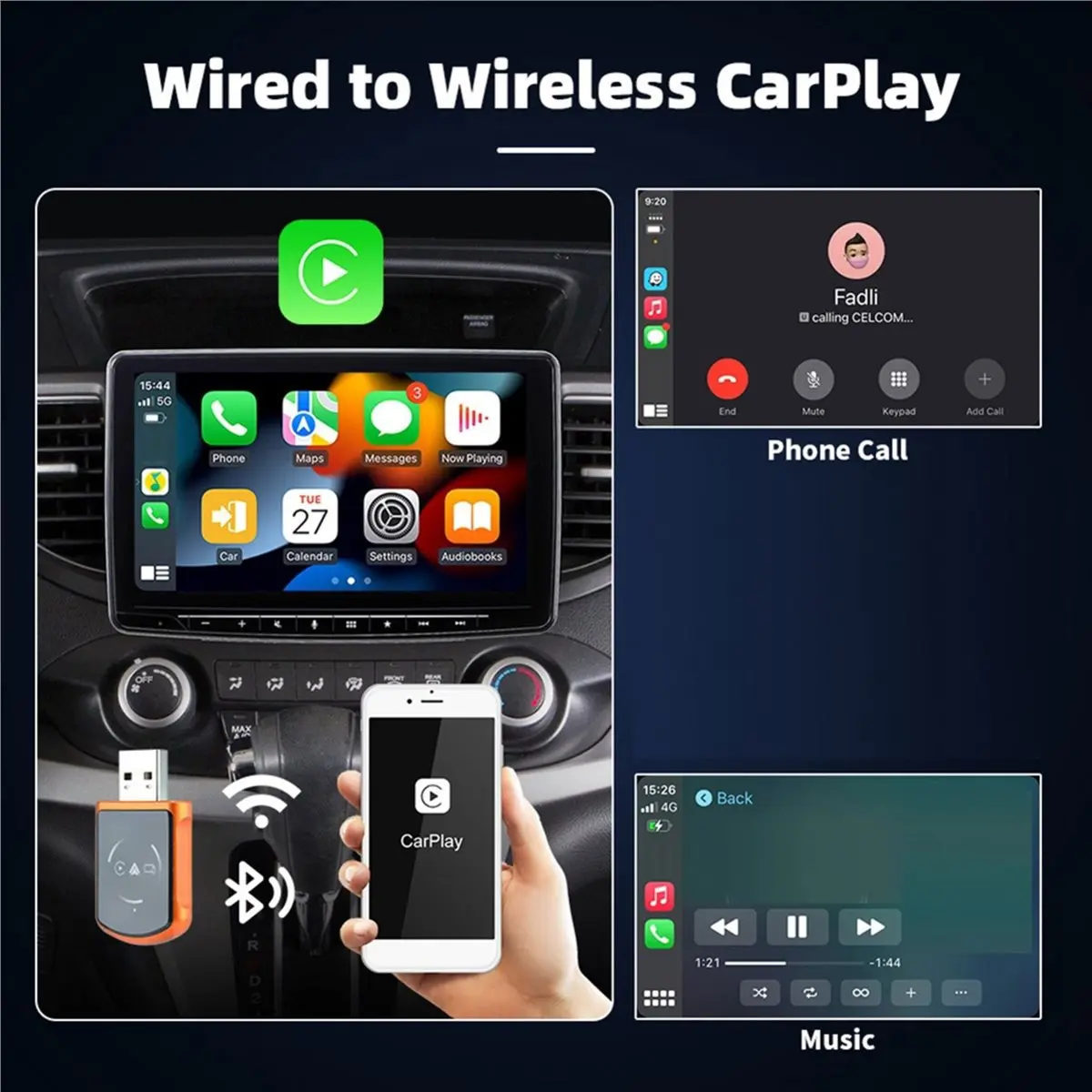 OKgood 4in1 Wireless CarPlay AI Smart Box BT5.2 Airplay/Mirror Link/Android Auto/Carplay USB Dongle Wired to Wireless Carplay