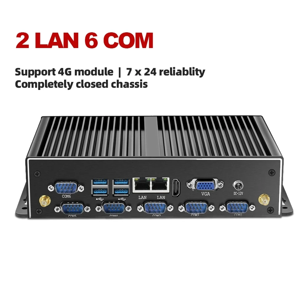 Fanless Industrial Mini PC Dual NIC LAN 6*COM RS232 RS485 Core i5 4200U 2955U  Win10/11 Ubuntu Linx Thunderbdt Game Computer