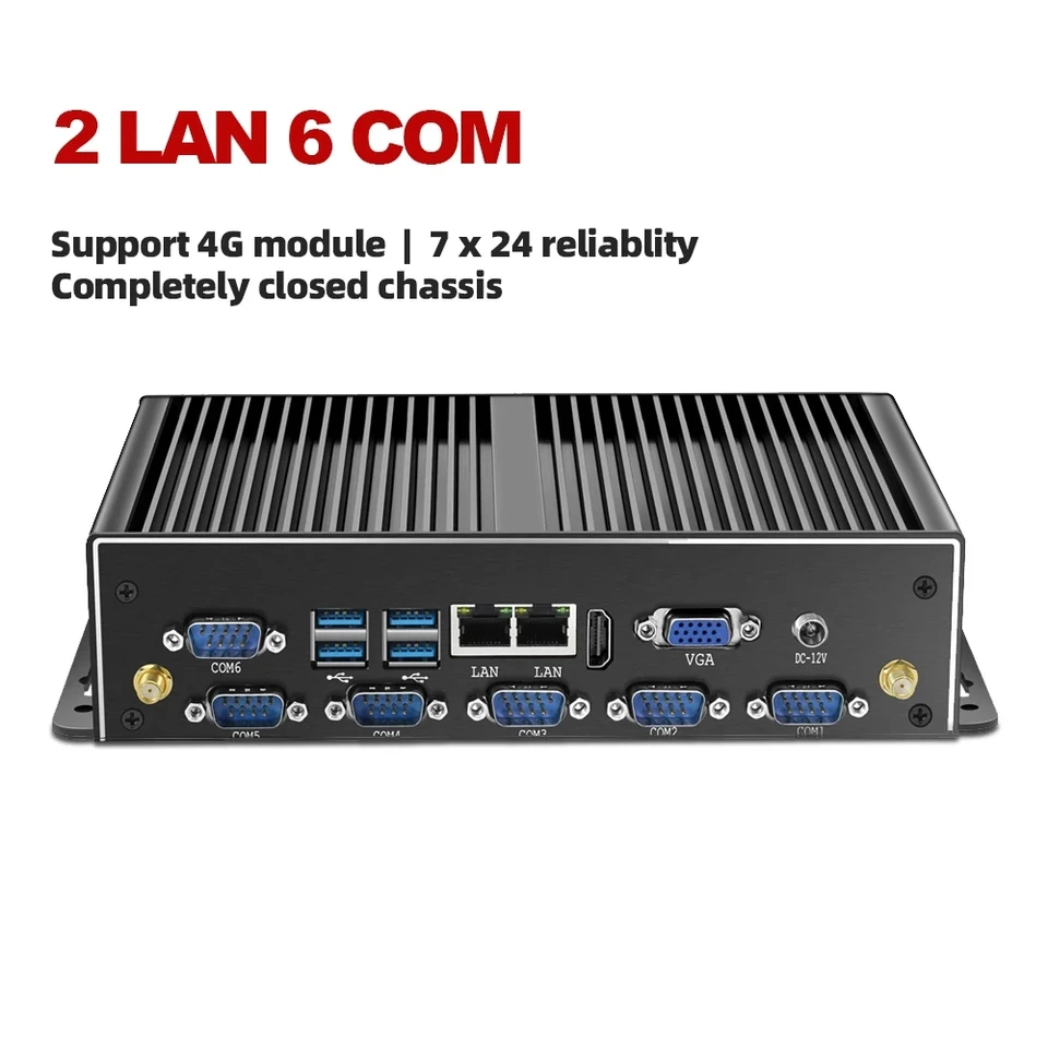 팬리스 산업용 미니 PC 듀얼 NIC LAN 게임 컴퓨터, 6 * COM RS232 RS485 코어 i5 4200U 2955U, Win10/11 우분투 Linx 썬더bdt 썸네일 7