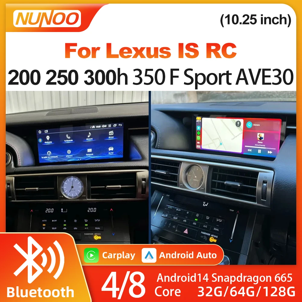 For Lexus IS RC 200 250 300h 350h Multimedia Player Navigation GPS DSP 10.25 inch Android 14 Wireless Carplay Auto Radio