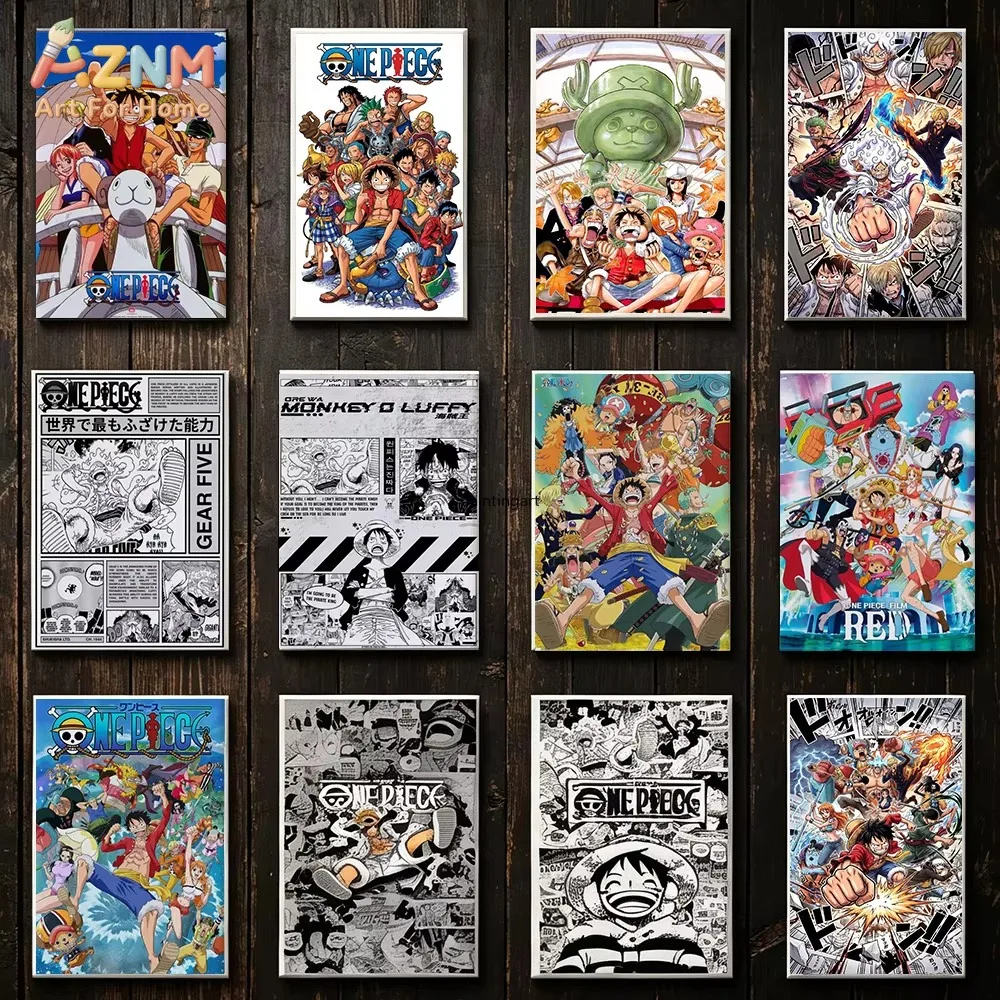 AZNM - Impresión en Lienzo sin Marco, Collage de Anime y Manga de One Piece, Póster de Luffy y su Tripulación, Decoración para el Hogar