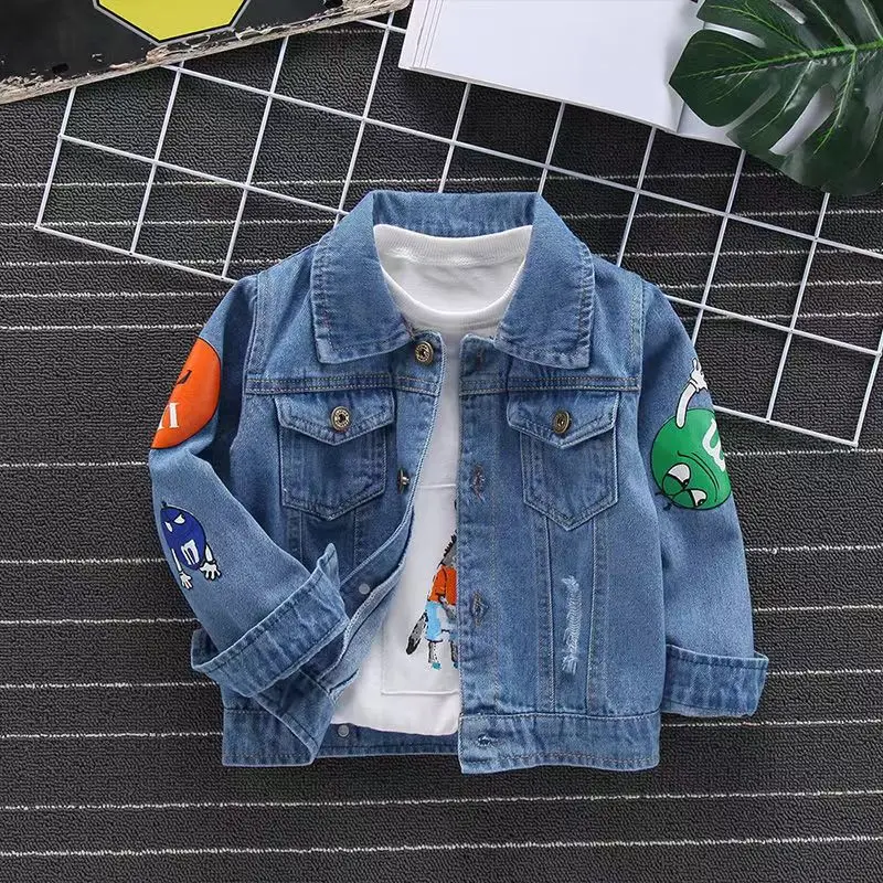 2024 New Autumn Jacket For Boy Jean Coat Cartoon Kids Outwear Spring Denim Jacket Boy Windbreaker Children Jacket