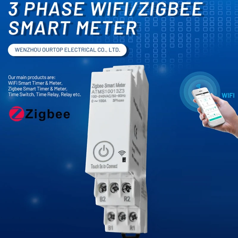 Zigbee Three-Phase Energy Meter 100-240V Mobile App Remote Control Household Multifunctional Rail Energy Meter