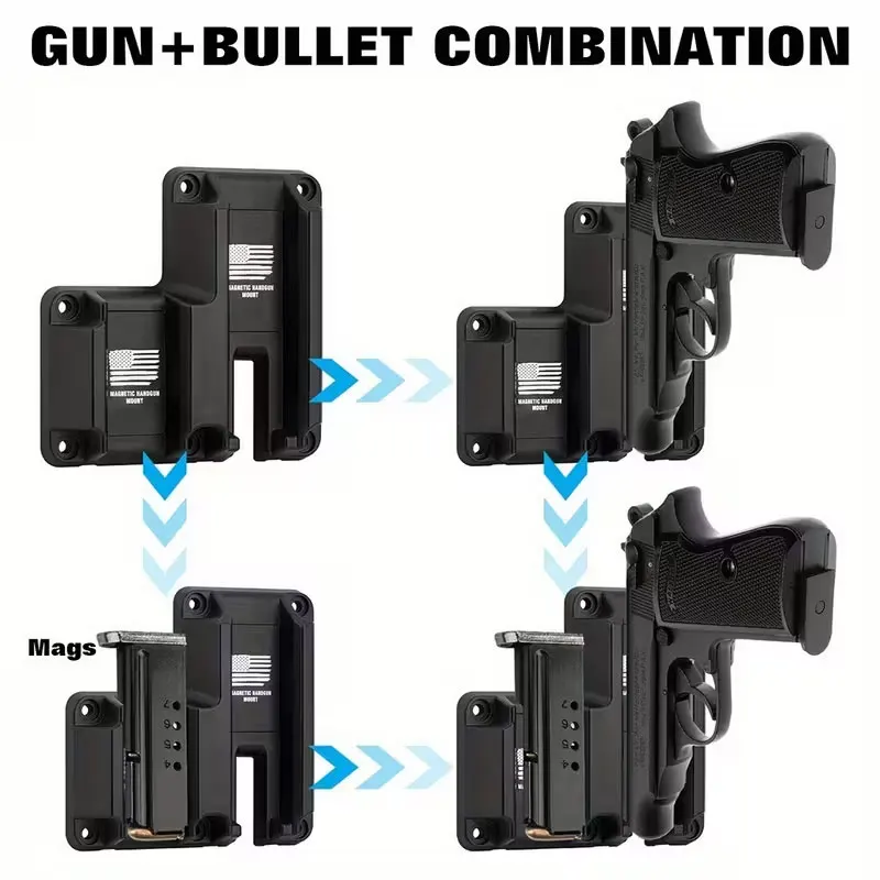 Magnetic Gun Mount Quick Draw Tactical Pistol Holder Weapons Support Wall Desk Car Handgun Stand for Glock 17 19 43X P365 Taurus