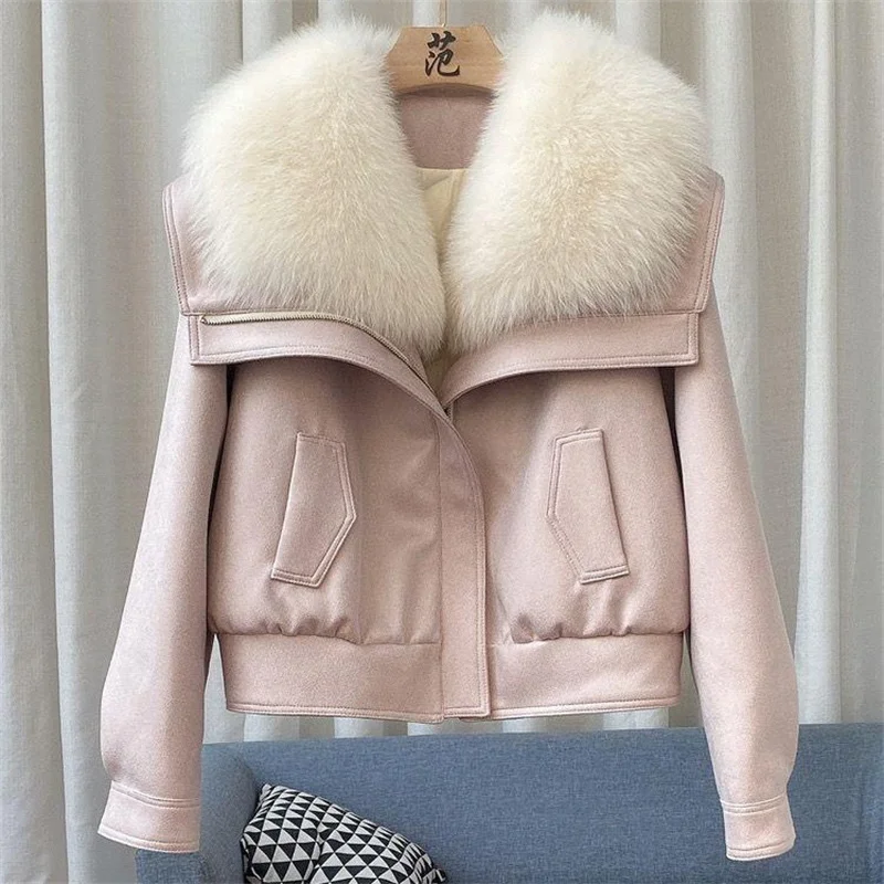 Women's Fur Coat 2025 Winter New Imitation Fox Fur Collar Coat Korean Version Motorcycle Thick Down Inner Liner Parker Overcoat