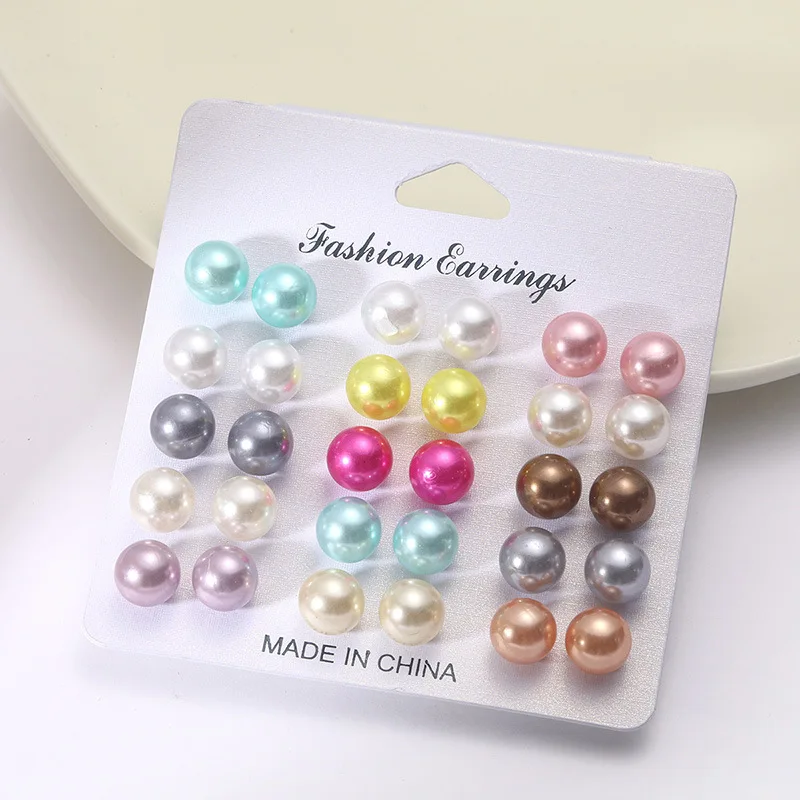 15 Pairs of Circular Colored Dopamine Minimalist Artificial Pearl Earrings Set, Suitable for Daily Wear and Fashionable Jewelry