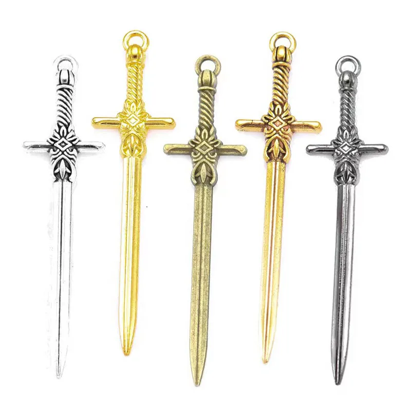 New Coming 8Pcs 5Color 49*12mm Zinc Alloy Sword Charms For Jewelry Making DIY Handmade Weapons Pendant Charms