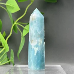 Natural Healing Sky Blue Wand Reiki Polished Gemstone Hexagonal Obelisk Meditation Energy Witchcraft Altar Home Decor