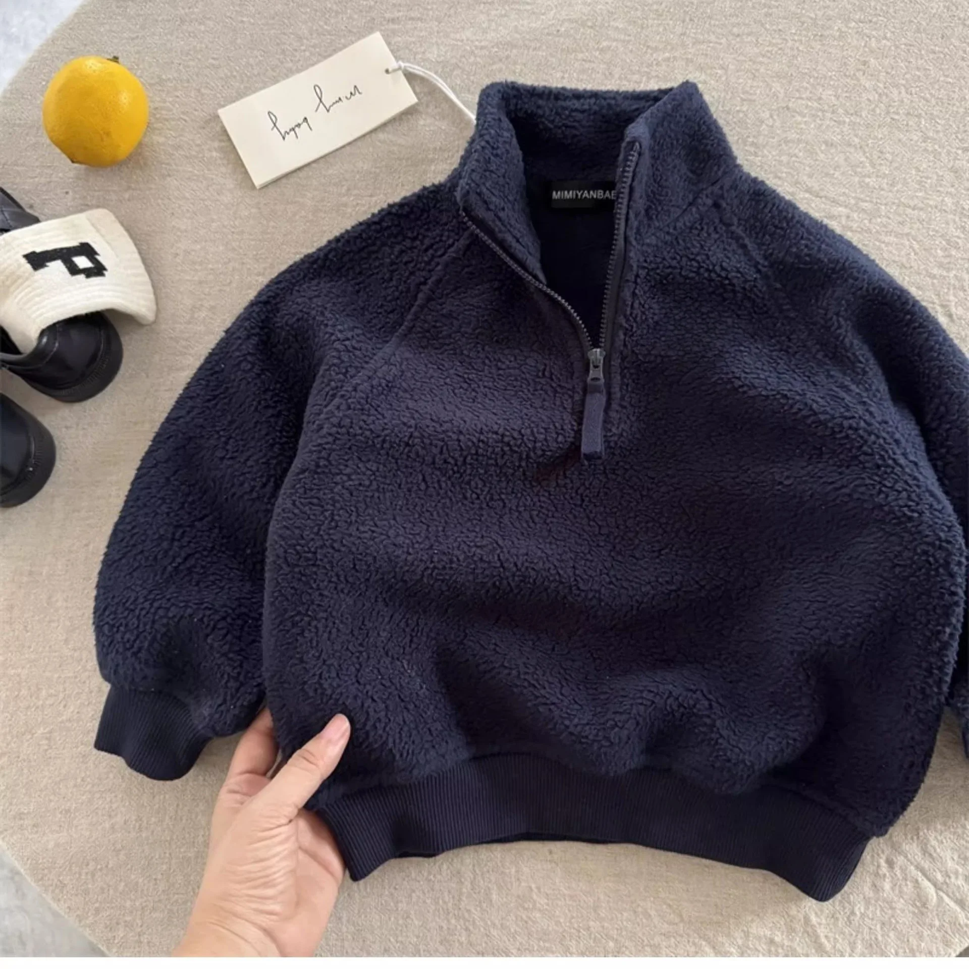 Winter Children Long Sleeve Lamb Fleece Sweatshirt For Boys Girls Casual Pullover Baby Plus Velvet Thick Tops  -125