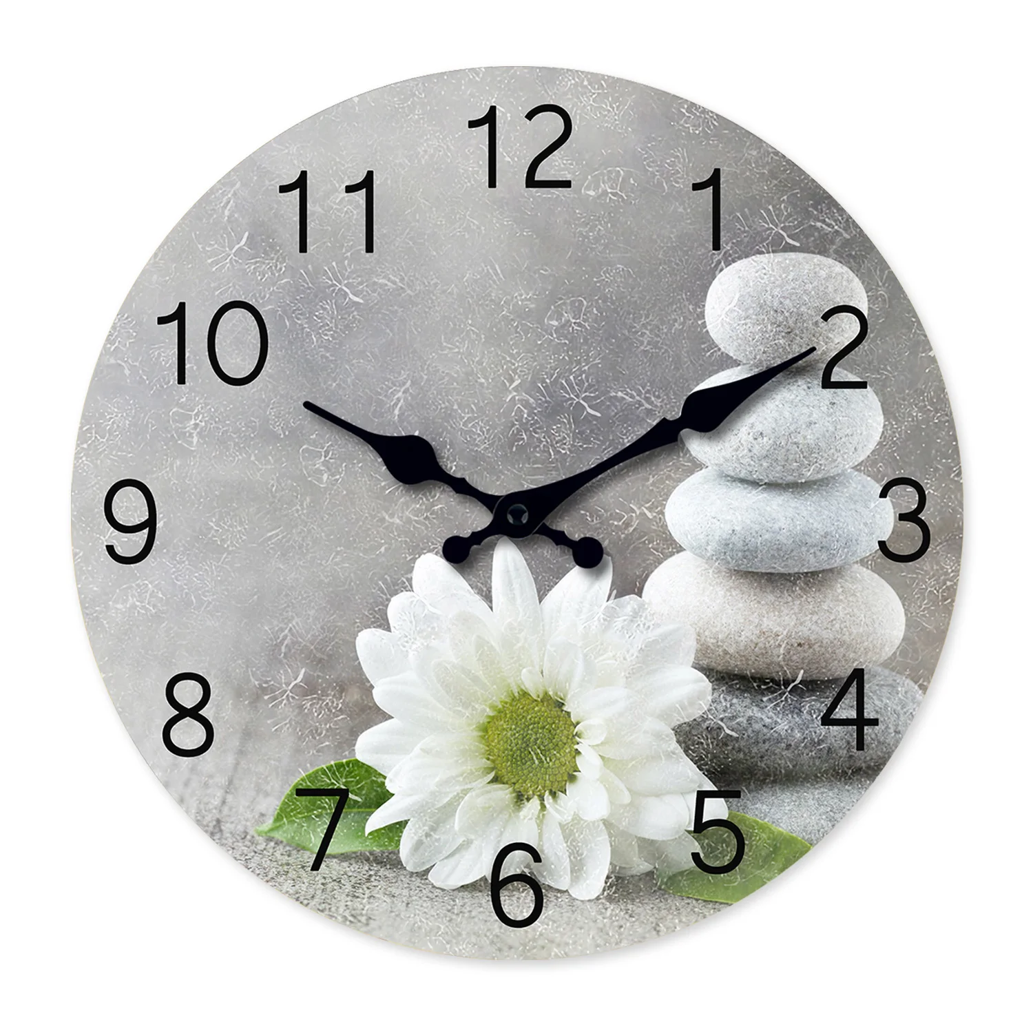 Mode Zen Stein und Blume Ölgemälde Muster Holz Wanduhr Wohnzimmer Schlafzimmer Küche Home Dekoration Wanduhr Stille Quarzuhr Urlaub Geschenk 10 Zoll 12 Zoll 14 Zoll 16 Zoll (ohne Batterien)