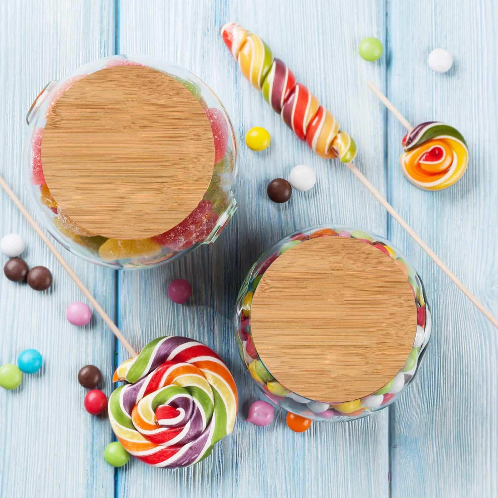 

2Pcs Round Bamboo Glass Jar Lids Airtight Silicone Ring Sealed Leakproof Covers Reusable for Home Kitchen Camping