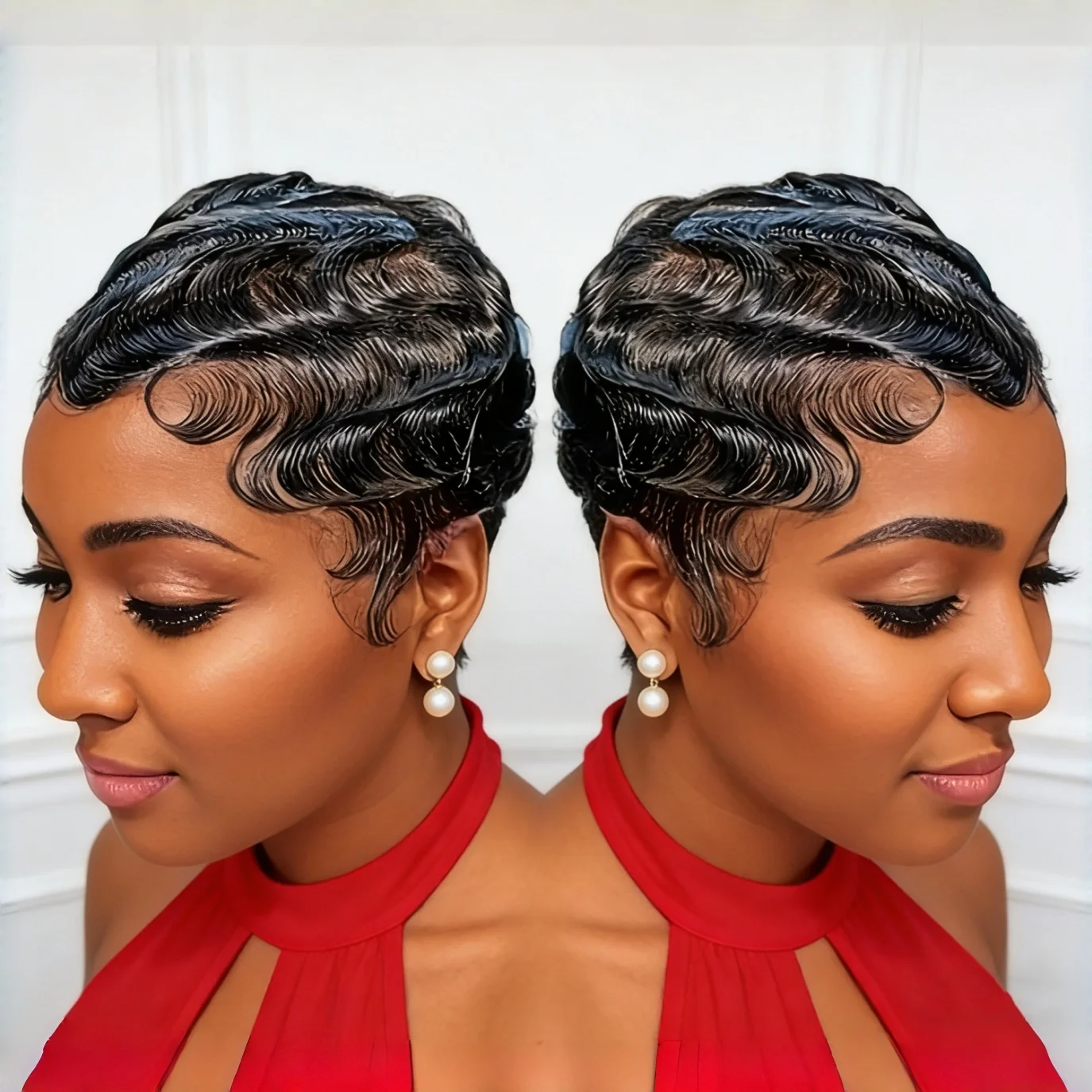 

Короткий парик-пикси из бразильских натуральных волос, с волнистым эффектом, полностью машинной работы, для женщин