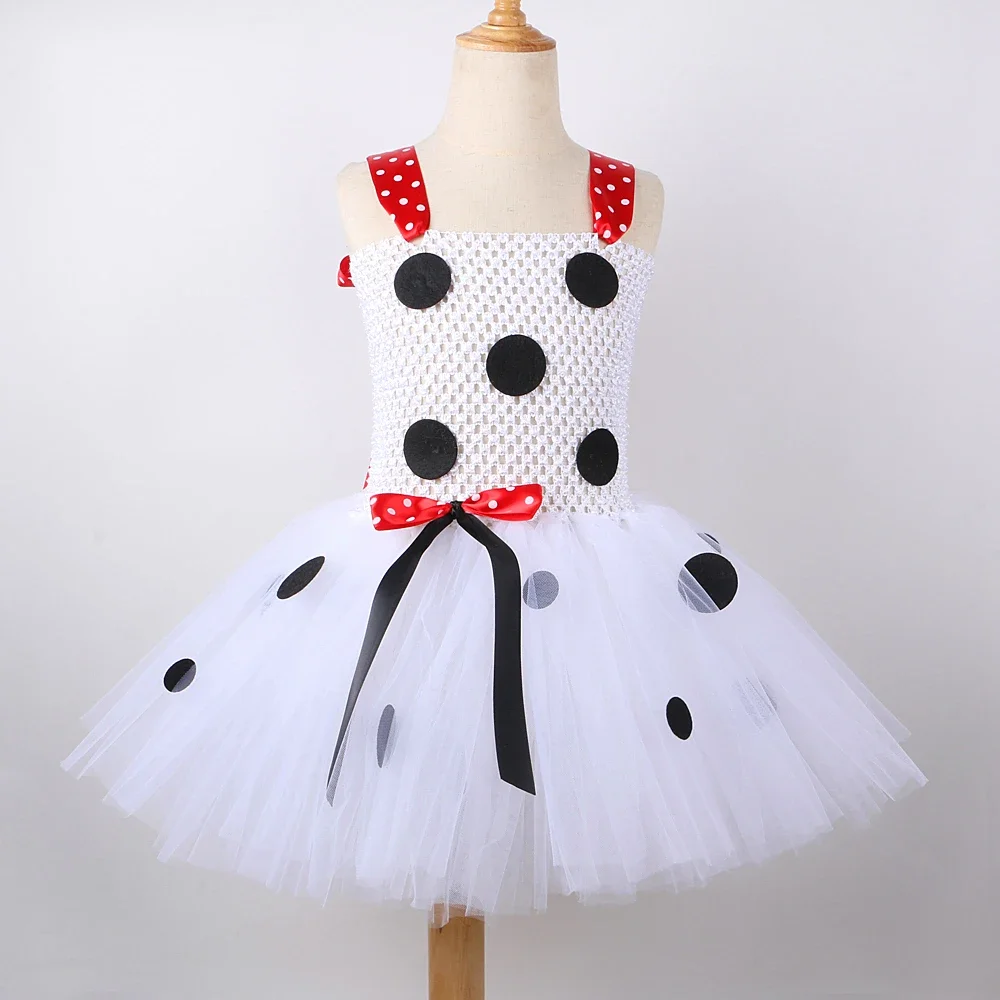 Baby Girls Dalmatian Dog Tutu Dress for Kids Spotty Puppy Costumes Birthday Halloween Outfit Child Animal Clothes with Ears Set